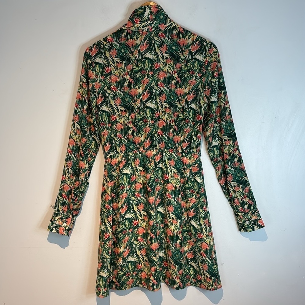 Aritzia Sunday Best Veronica Dress Tropical Floral Print Green Long Sleeve small - Picture 8 of 12